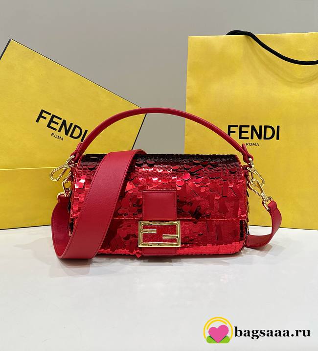 Bagsaaa Fendi Baguette Red sequin and leather bag - 27x15x6cm - 1