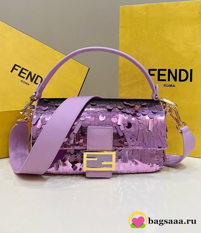 Bagsaaa Fendi Baguette Purple sequin and leather bag - 27x15x6cm - 1