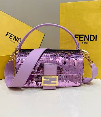 Bagsaaa Fendi Baguette Purple sequin and leather bag - 27x15x6cm