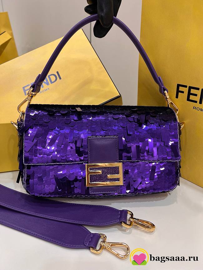 Bagsaaa Fendi Baguette Dark Purple sequin and leather bag - 27x15x6cm - 1