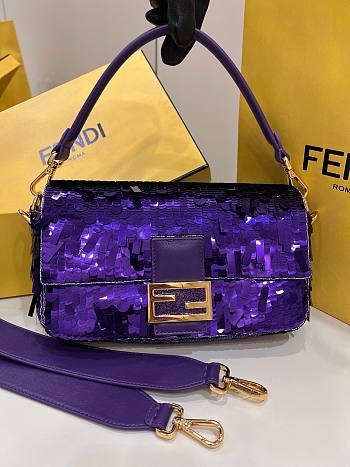 Bagsaaa Fendi Baguette Dark Purple sequin and leather bag - 27x15x6cm