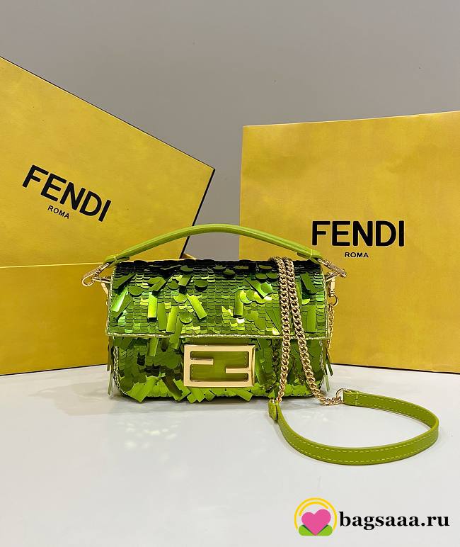 	 Bagsaaa Fendi Mni Baguette Acid green sequin and leather bag - 19*5*11cm - 1