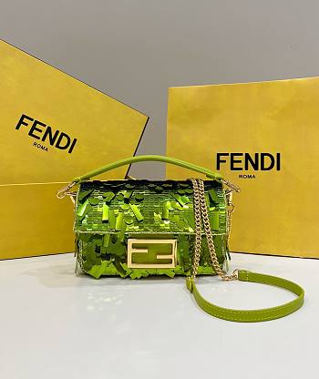 	 Bagsaaa Fendi Mni Baguette Acid green sequin and leather bag - 19*5*11cm