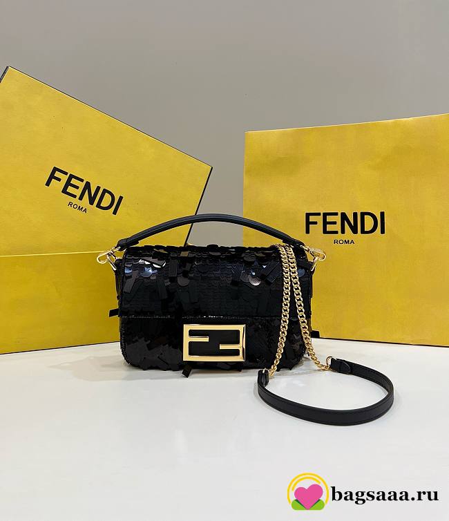 	 Bagsaaa Fendi Mni Baguette Black sequin and leather bag - 19*5*11cm - 1