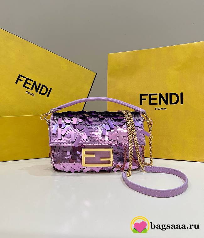	 Bagsaaa Fendi Mni Baguette Purple sequin and leather bag - 19*5*11cm - 1