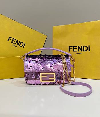 	 Bagsaaa Fendi Mni Baguette Purple sequin and leather bag - 19*5*11cm