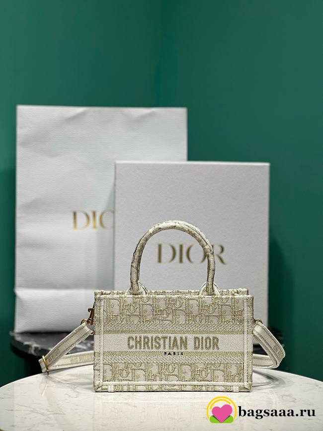 Bagsaaa Dior Mini Book Tote With Strap White and Gold-tone Oblique Canvas  - 21.5x13x7.5cm - 1