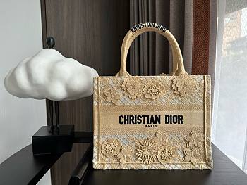 Bagsaaa Dior Book Tote Small Beige D-Lace Flower Embroidery with 3D Macramé Effect