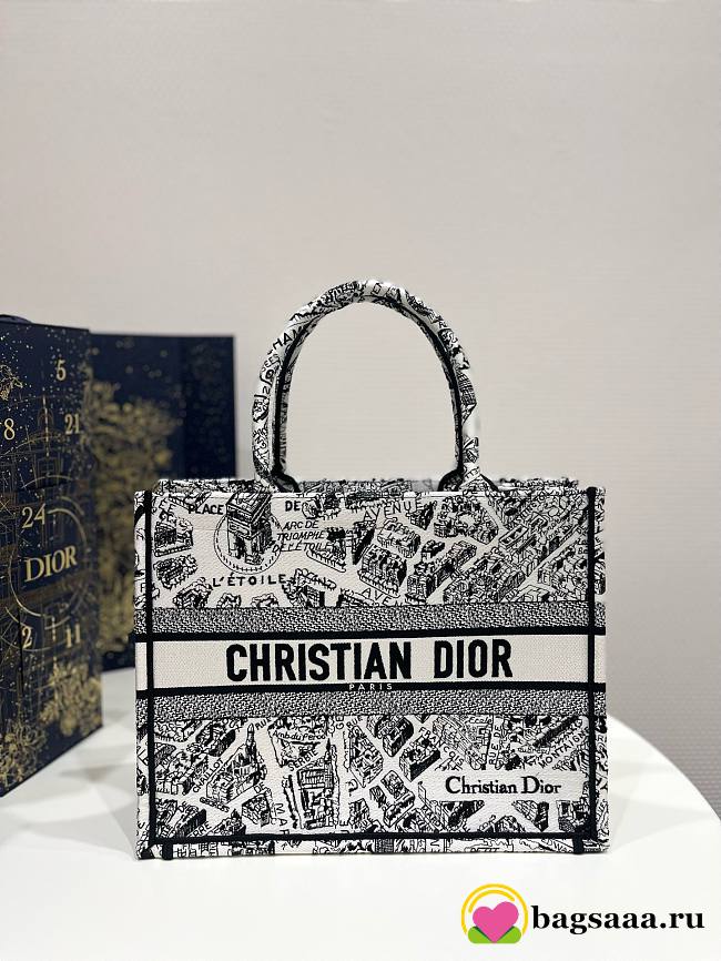 Bagsaaa Dior Book Tote Medium Black Plan de Paris Embroidery - 36cm - 1