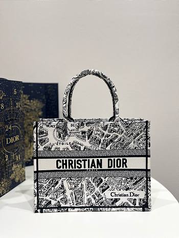 Bagsaaa Dior Book Tote Medium Black Plan de Paris Embroidery - 36cm