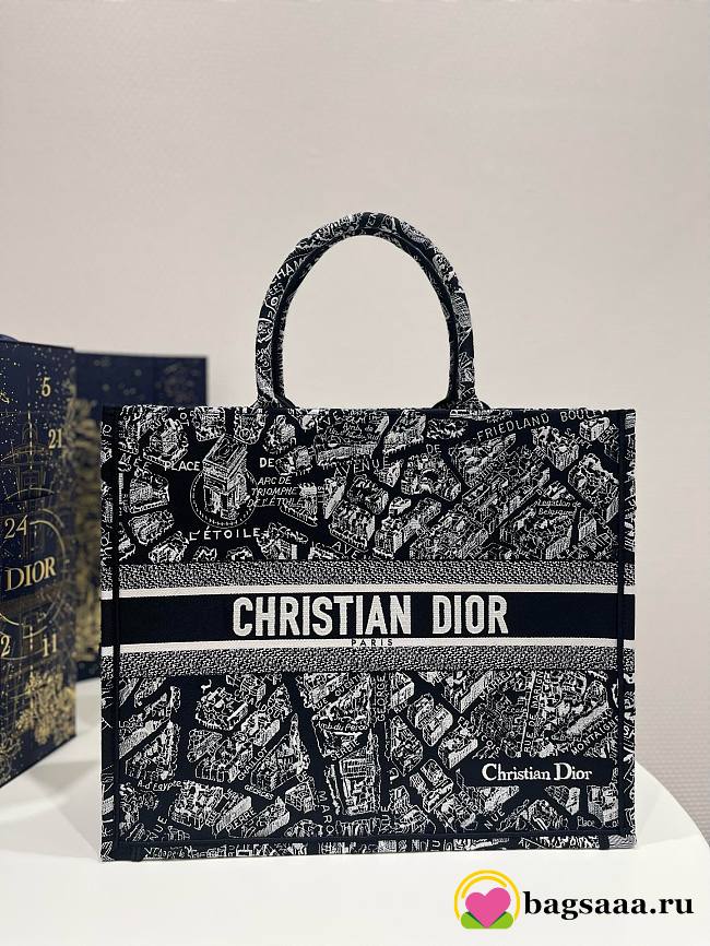 Bagsaaa Dior Book Tote Medium Black Plan de Paris Embroidery - 42cm - 1
