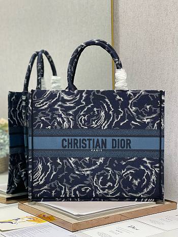 	 Bagsaaa Dior Large Book Tote Blue Roses Embroidery