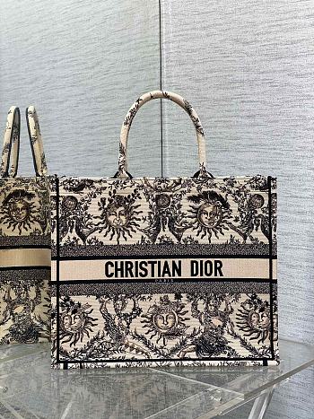 Bagsaaa Dior Large Book Tote Beige and Black Toile de Jouy Soleil Embroidery