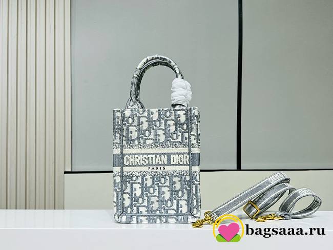 	 Bagsaaa Dior Phone Book Tote Oblique Grey Canvas Embroidery - 13.5*5*18cm - 1