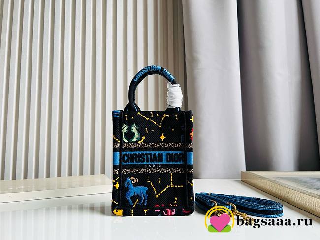 	 Bagsaaa Dior Phone Book Tote Black Multicolor Zodiac Embroidery - 13.5*5*18cm - 1