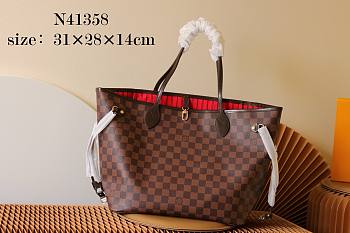 LV original Neverfull shopping bag N41358 coffee with red