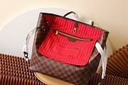 LV original Neverfull shopping bag N41358 coffee with red - 4