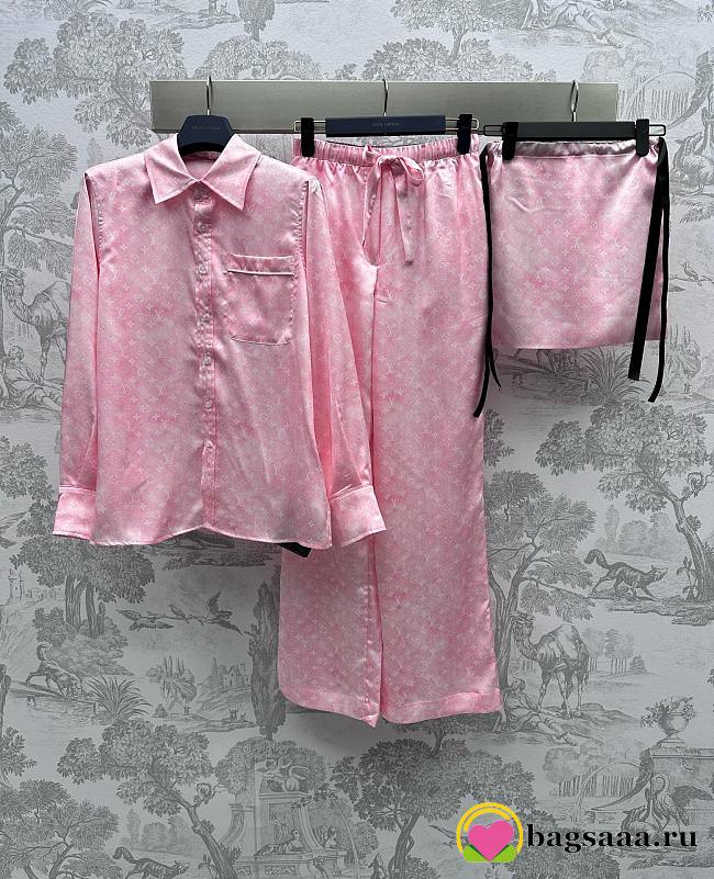 Bagsaaa Louis Vuitton Pink Monogram Silk Set  - 1