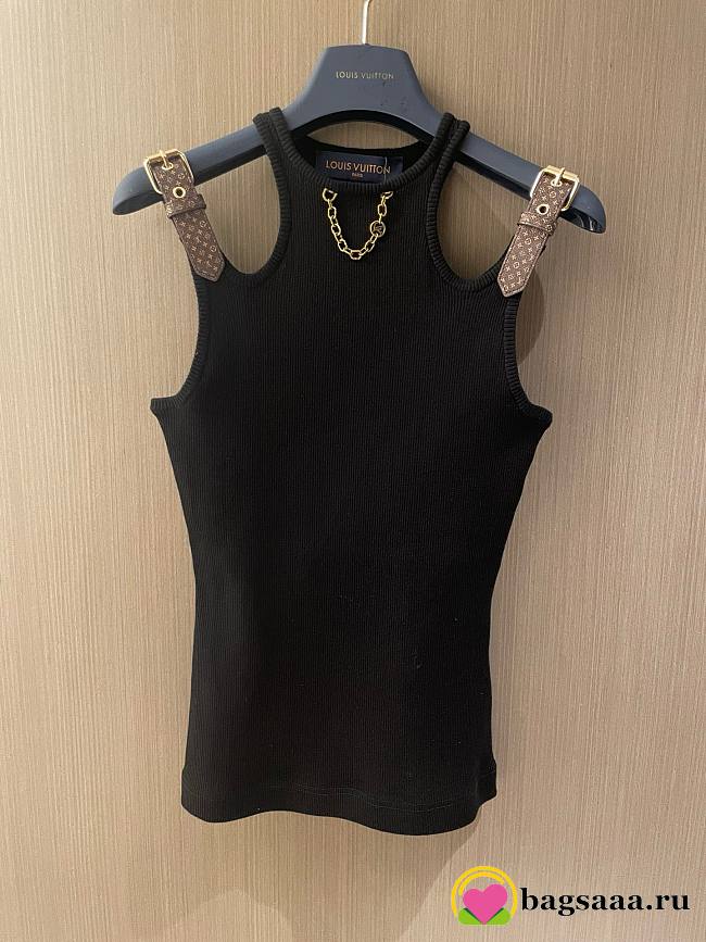 Bagsaaa Louis Vuitton Black Eyelet Tab Tank Top - 1