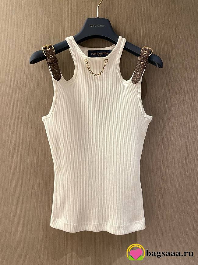 	 Bagsaaa Louis Vuitton White Eyelet Tab Tank Top - 1