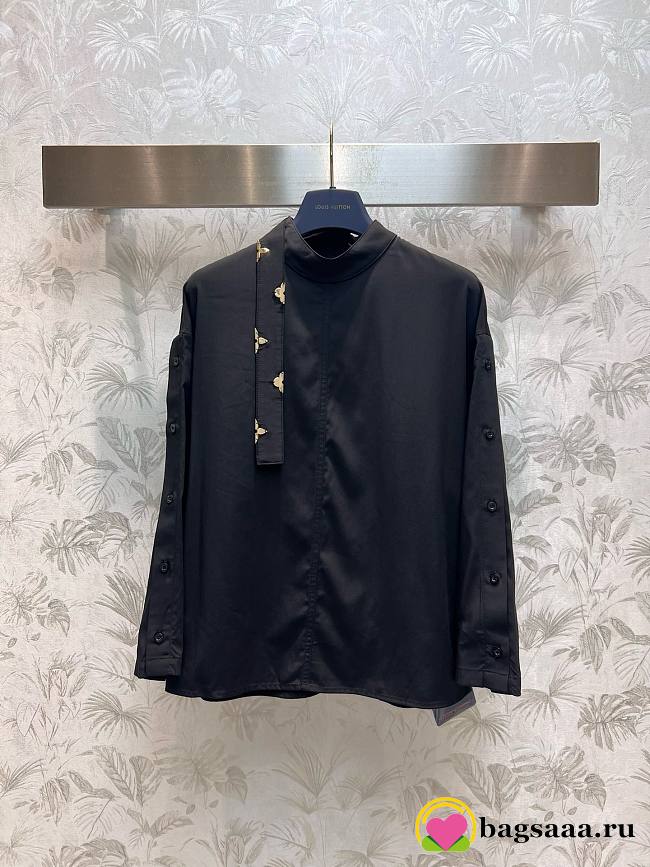 Bagsaaa Louis Vuitton Monogram Lavaliere Button Sleeve Blouse In Black - 1