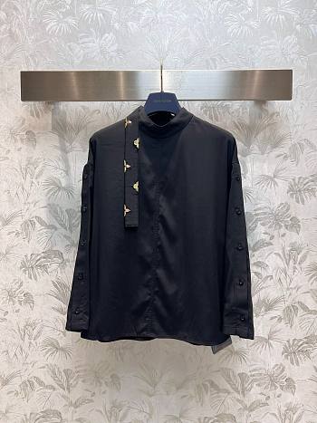 Bagsaaa Louis Vuitton Monogram Lavaliere Button Sleeve Blouse In Black