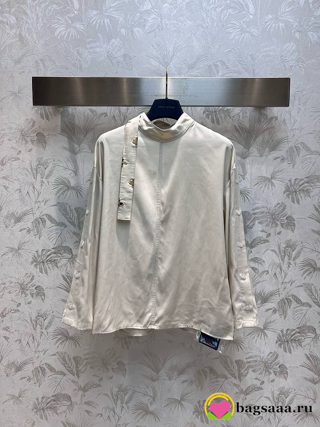 Bagsaaa Louis Vuitton Monogram Lavaliere Button Sleeve Blouse In White - 1