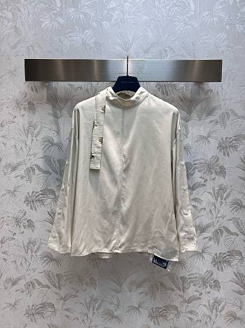 Bagsaaa Louis Vuitton Monogram Lavaliere Button Sleeve Blouse In White