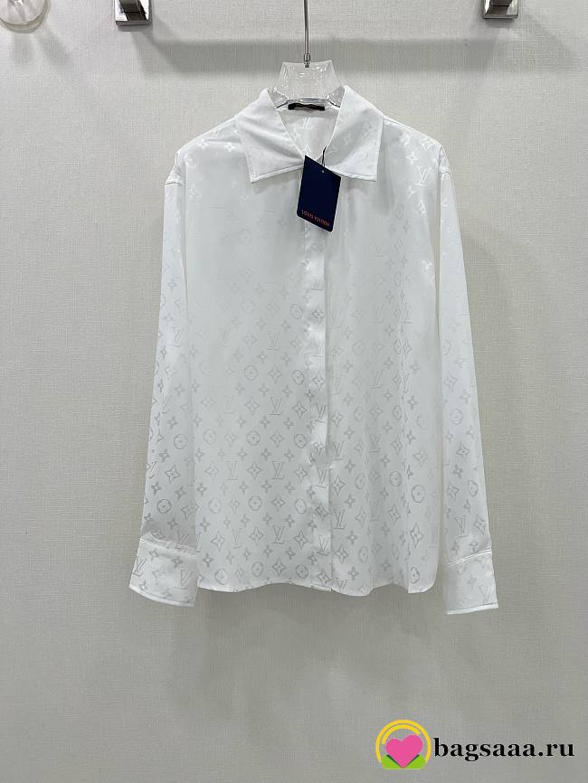 	 Bagsaaa Louis Vuitton Silk Monogram Shirt In White - 1