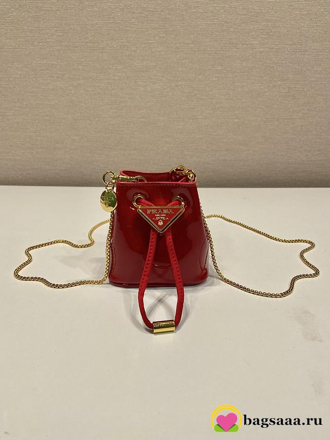 Bagsaaa Prada Patentm Cherry Red Leather Mini Pouch - 10*12*7cm - 1