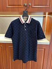 Bagsaaa Gucci Cotton Polo Shirt With GG Embroidery In Dark Blue - 1