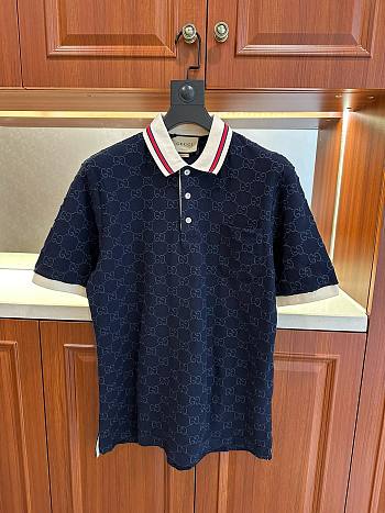 Bagsaaa Gucci Cotton Polo Shirt With GG Embroidery In Dark Blue
