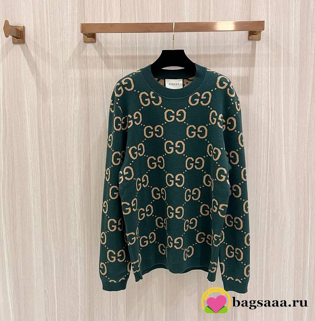 Bagsaa Gucci GG wool jacquard sweater in green - 1