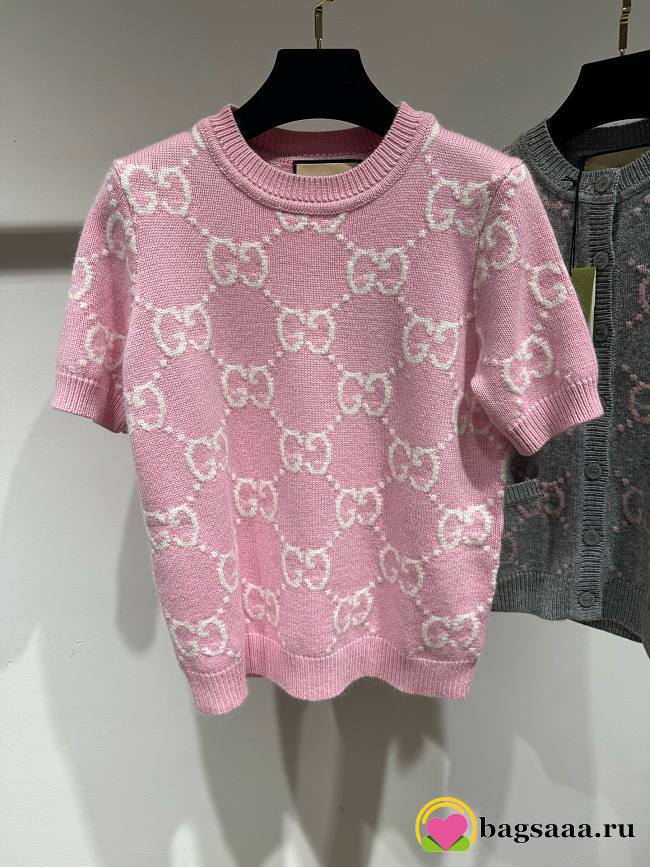 Bagsaaa Gucci GG knit wool top in pink - 1