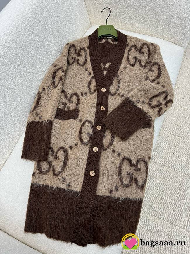 Bagsaaa Gucci GG Mohair Wool Long Cardigan In Beige - 1