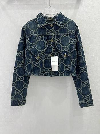 Bagsaaa Gucci Blue GG-embroidered denim jacket