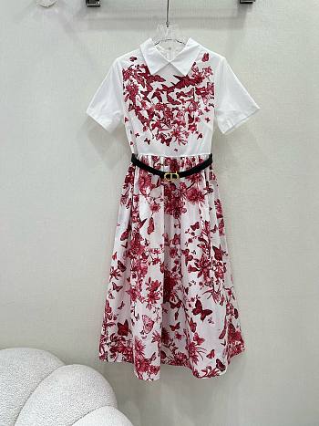Bagsaaa Dior Belt Dress White and Red Butterfly