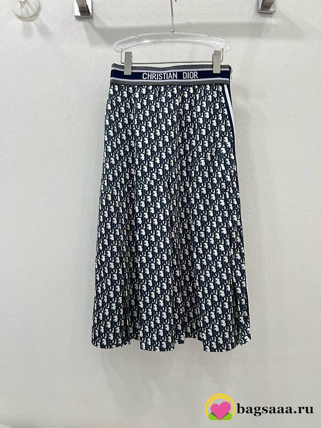 Bagsaaa Dior Oblique Jacquard Zipper Blue Long Skirt - 1