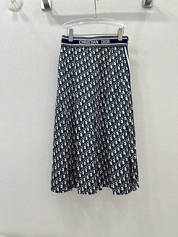 Bagsaaa Dior Oblique Jacquard Zipper Blue Long Skirt