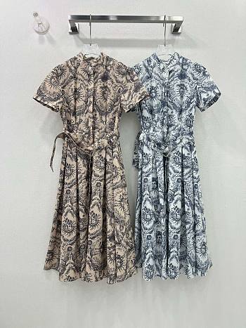Bagsaaa Dior Toile de Jouy Soleil Pattern Belt Dress