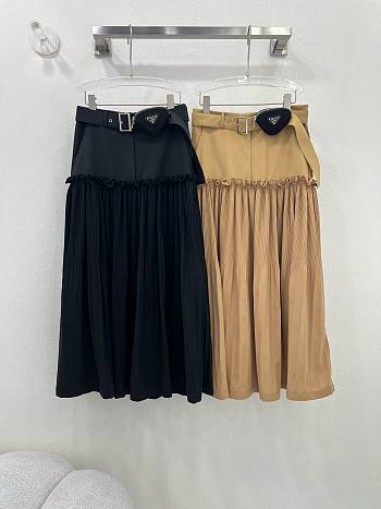 Bagsaaa Prada Midi Pleat Skirt With Triangle Pouch Belt