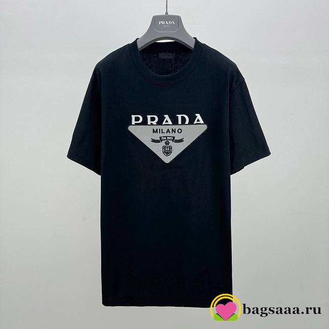 Bagsaaa Prada Triangle Logo Black T-Shirt - 1