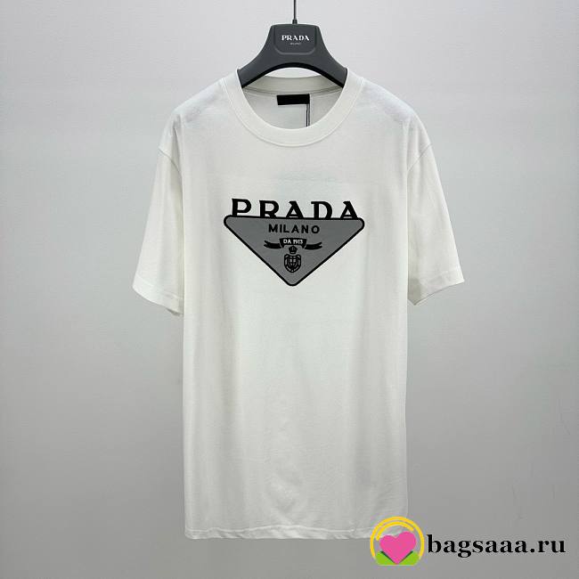 	 Bagsaaa Prada Triangle Logo White T-Shirt - 1