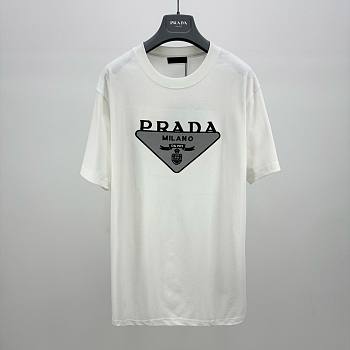 	 Bagsaaa Prada Triangle Logo White T-Shirt