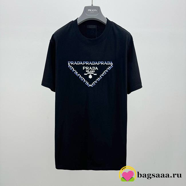 	 Bagsaaa Prada Triangle Logo Black T-Shirt 02 - 1