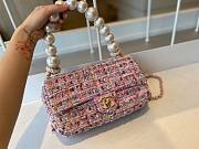 	 Bagsaaa Chanel Flap Bag Pink Tweed Leather With Pearl Strap - 26x16x5cm - 3