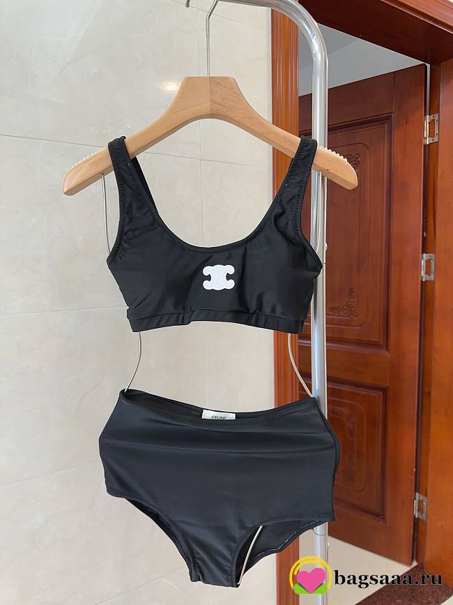 Bagssaaa Celine Neck Bikini Black Set - 1