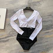 Bagsaaa Chanel Long Sleeve Swimsuit Black And White - 1