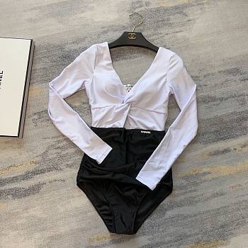 Bagsaaa Chanel Long Sleeve Swimsuit Black And White