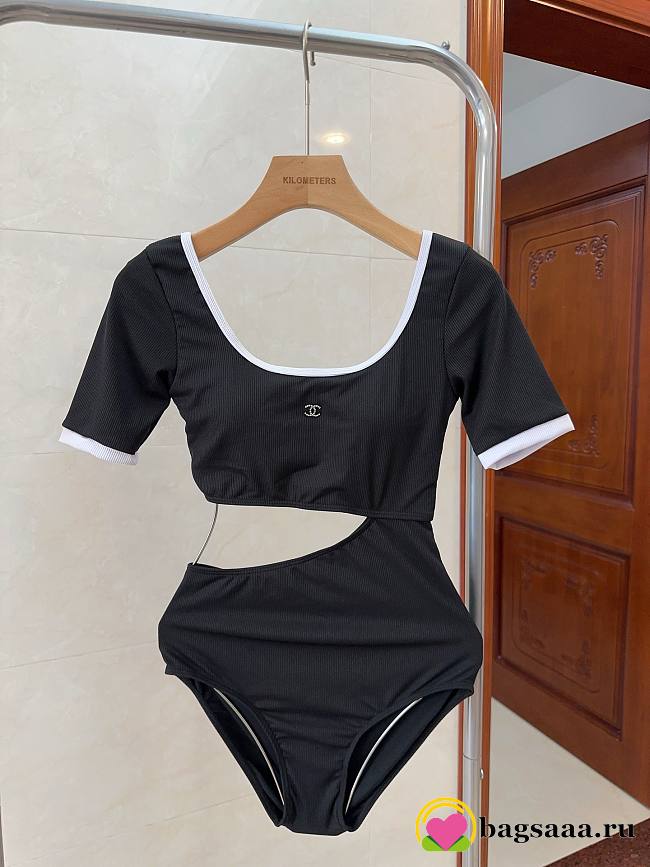 Bagsaaa Chanel Short Sleeve Black One Piece Swimwear - 1